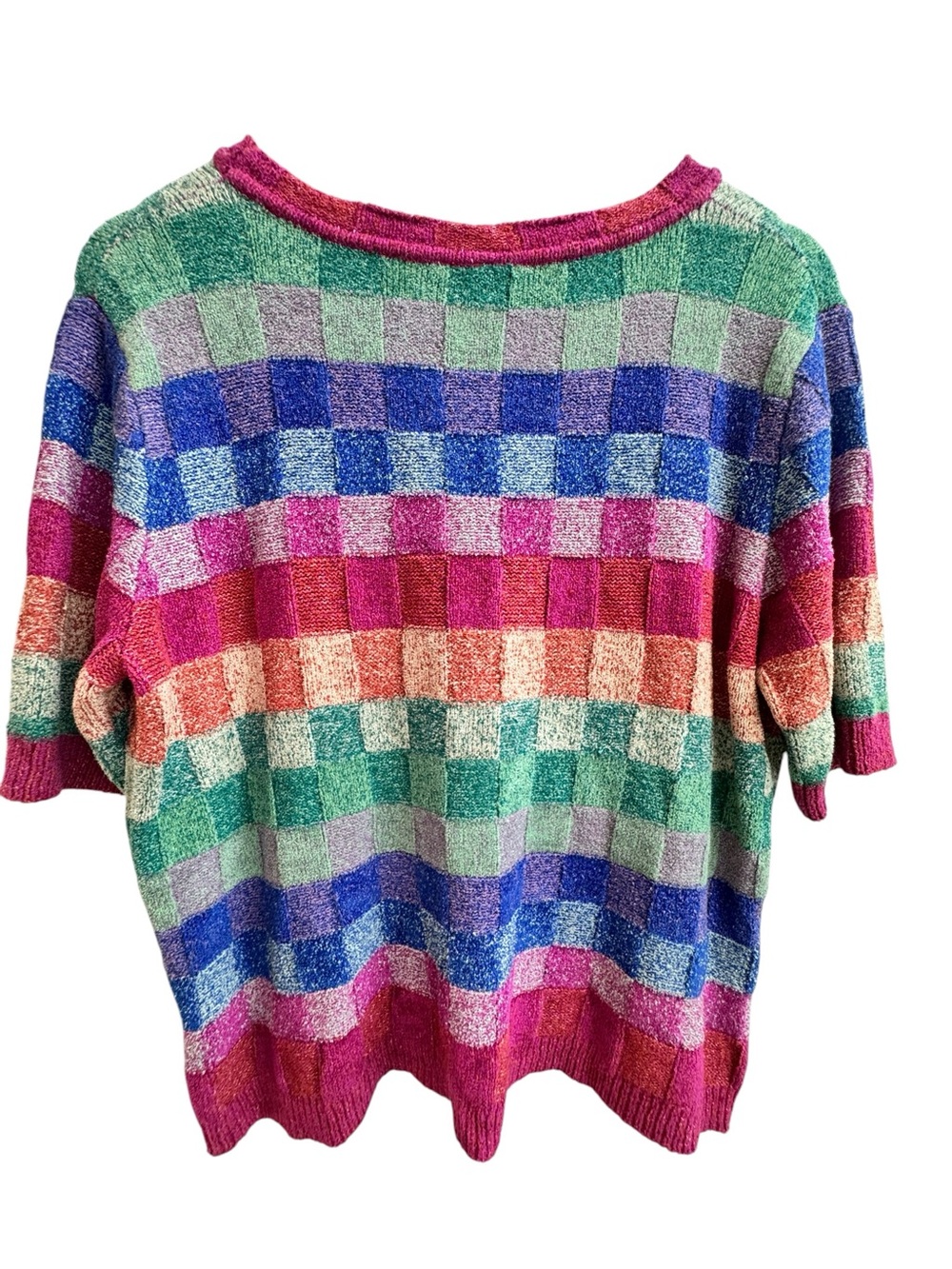 Free People Sweater Top Women Medium Pink Blue Short Sleeve Knit Hudson M - Picture 7 of 9